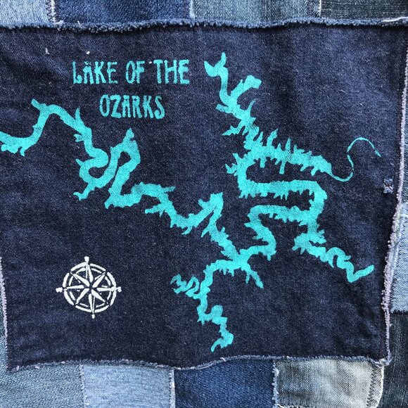 Lake of Ozarks Patchwork Jean Jacket, Small: Upcycled Handmade LOZ Lake Shirt - Picture 3 of 10